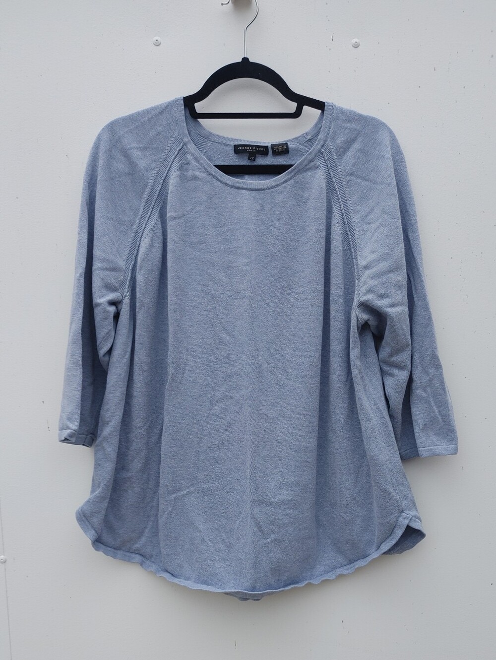 JEANNE PIERRE Light Blue Raglan 3/4 Sleeve Top